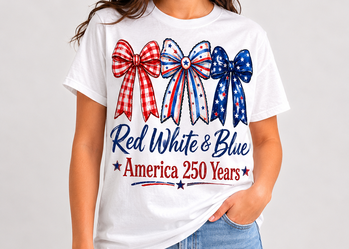 America 250 Years Patriotic Bow Tee