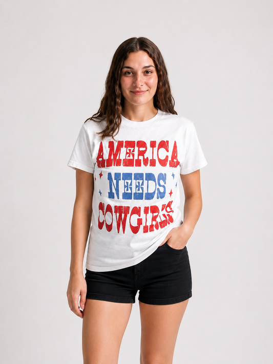 America Needs Cowgirls Patriotic Tee